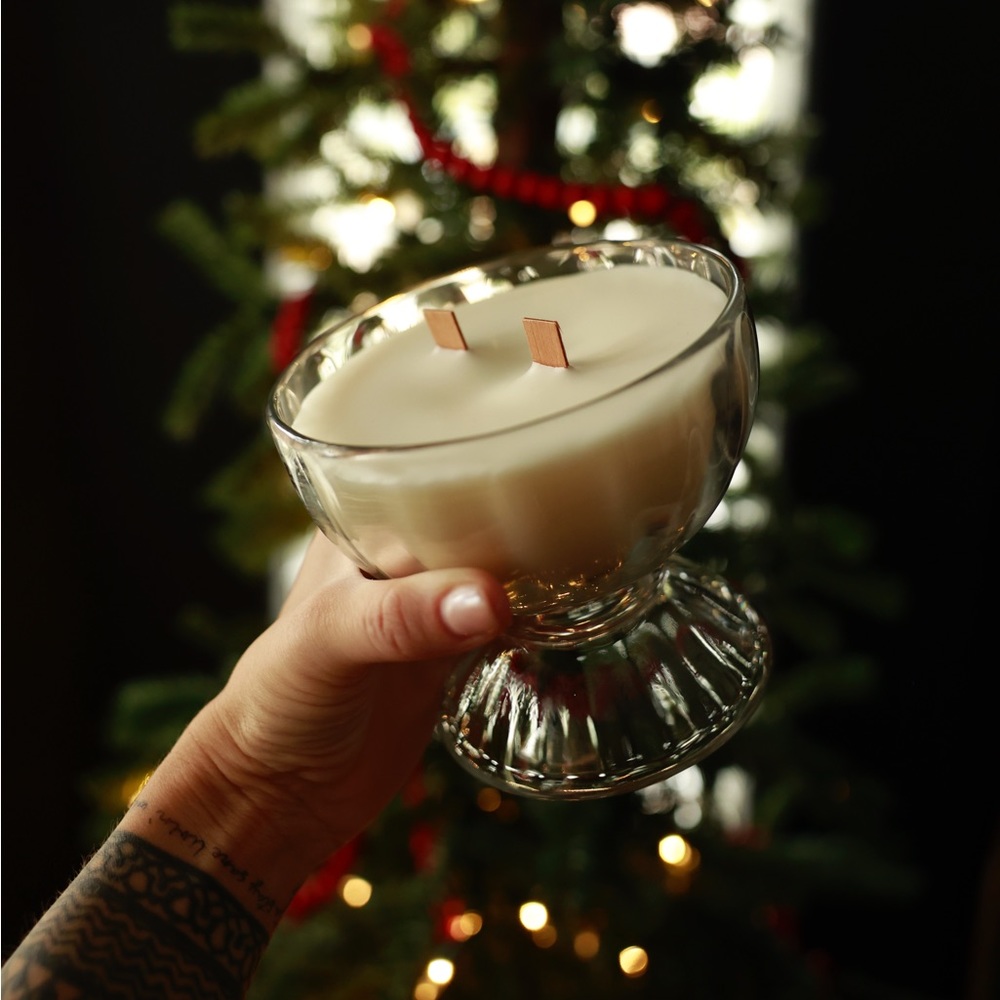 handpoured candle in thrifted glass